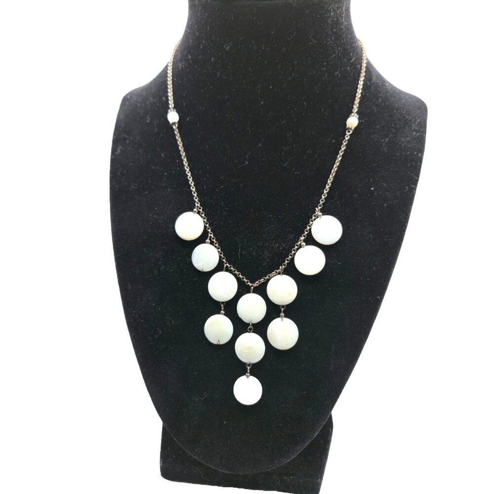 Sterling Silver 925 GLP Mother of Pearl Disc Bib Necklace Cascading